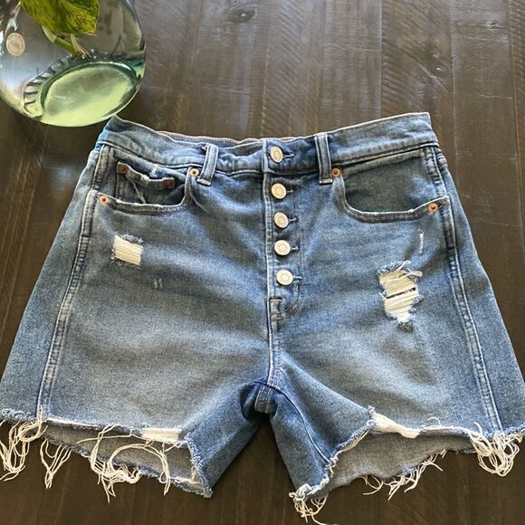 Gap Raw Hem Distressed High Waisted Denim Shorts Ripped Button Fly Raw Hem - Picture 4 of 11